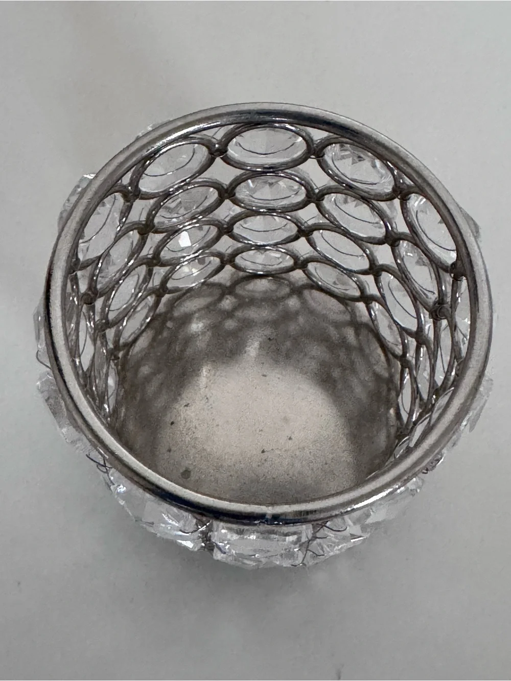 Goodinger Silver Art Silver Plat Crystal Jeweled Votive Candle Holder Glam Decor